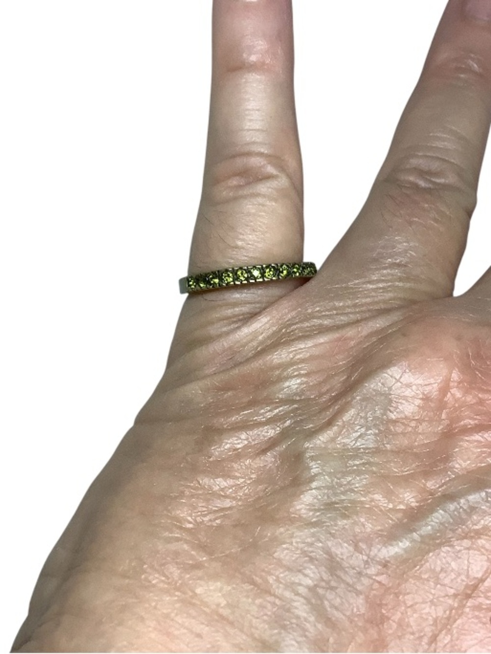 Gold-Tone Pavé Stackable Ring with Green Stones